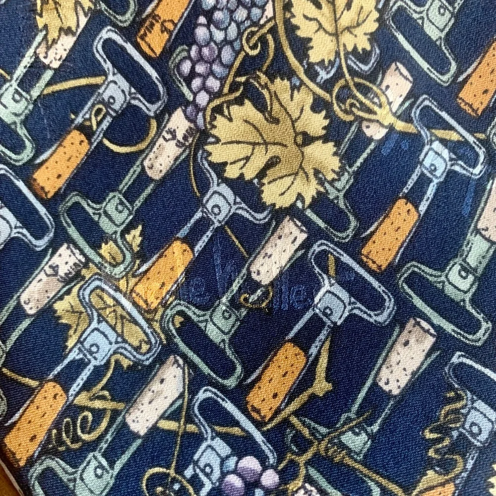 Vintage 100% Silk Wine & Cork Print Tie | Made in Korea | 4”